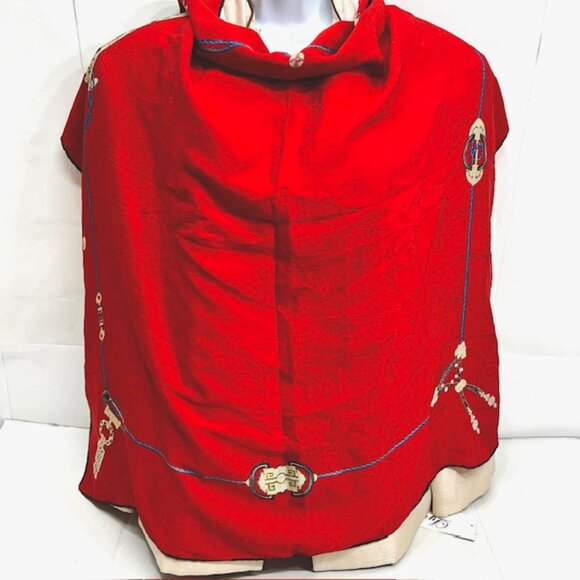 Vintage  Must de Cartier  Silk Scarf 32"  Bright Red Gem Diamond Logo Designs(37 - Picture 4 of 7